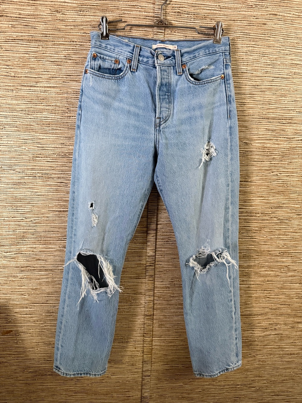 Levi's Light Blue wedgie Straight Leg Jeans - distressed knee holes 26